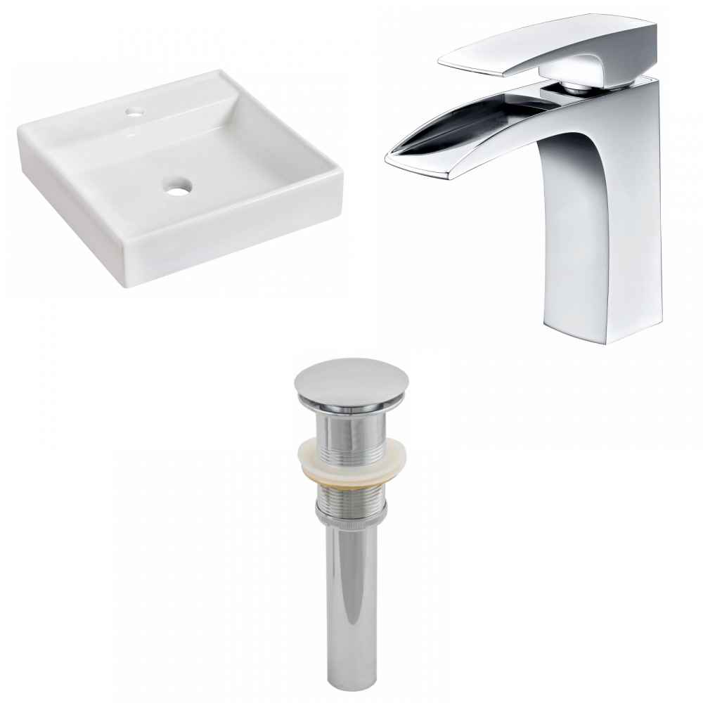 17.5-in. x 17.5-in. Square Bathroom Vessel Sink Set White Enamel Glaze