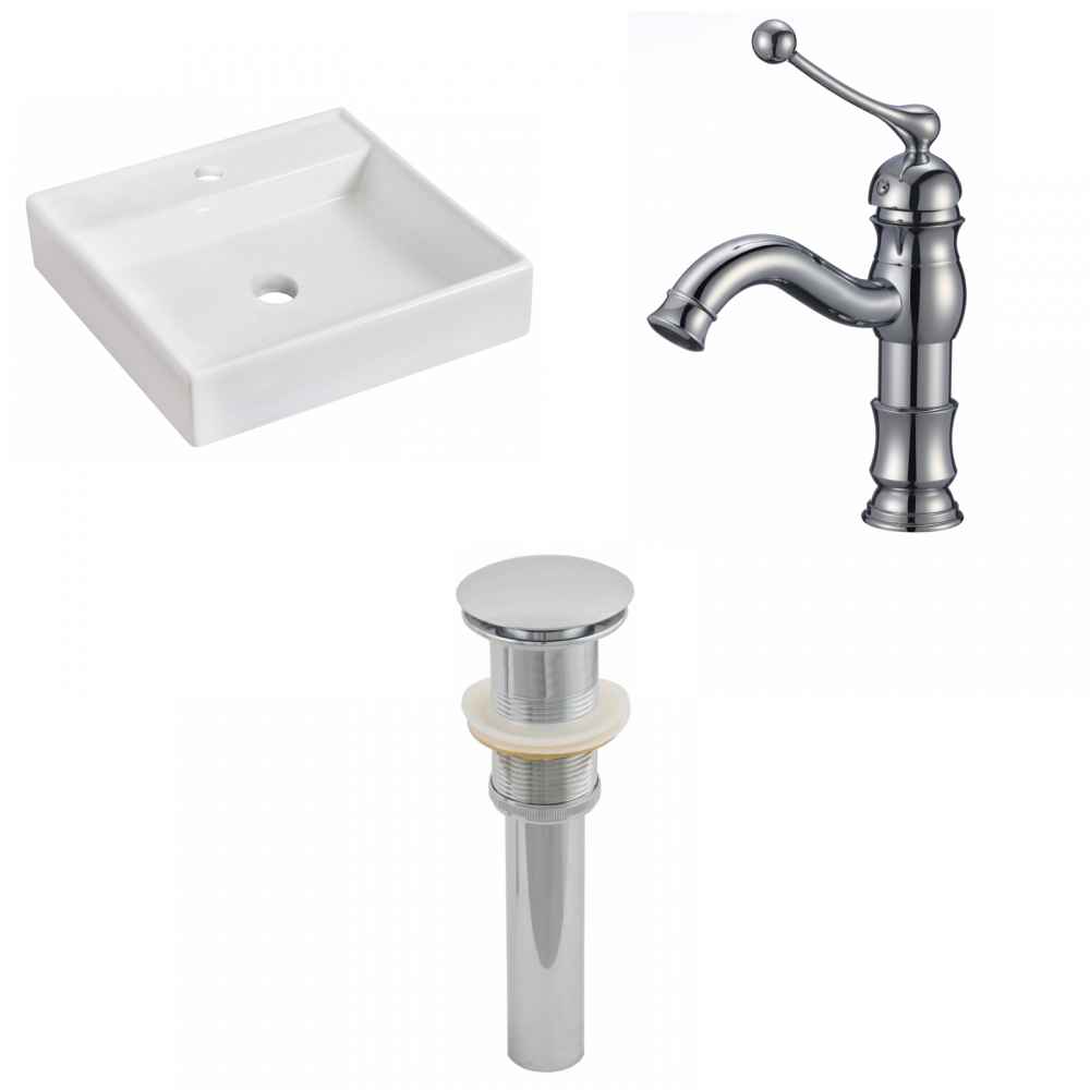17.5-in. x 17.5-in. Square Bathroom Vessel Sink Set White Enamel Glaze