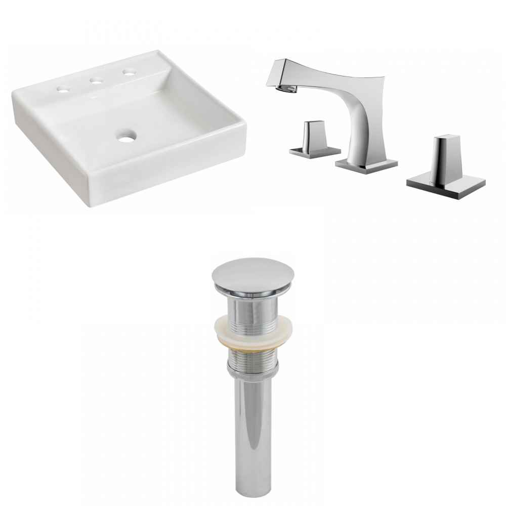 17.5-in. x 17.5-in. Square Bathroom Vessel Sink Set White Enamel Glaze