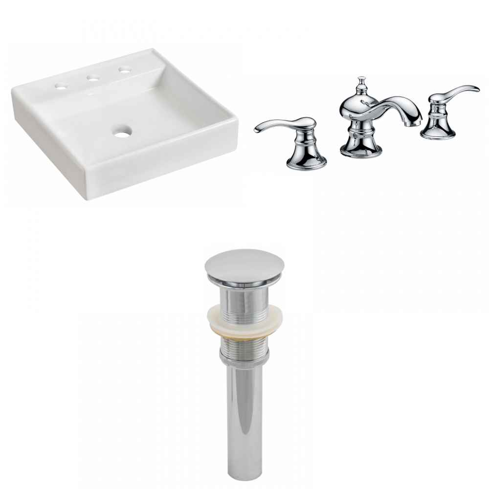 17.5-in. x 17.5-in. Square Bathroom Vessel Sink Set White Enamel Glaze