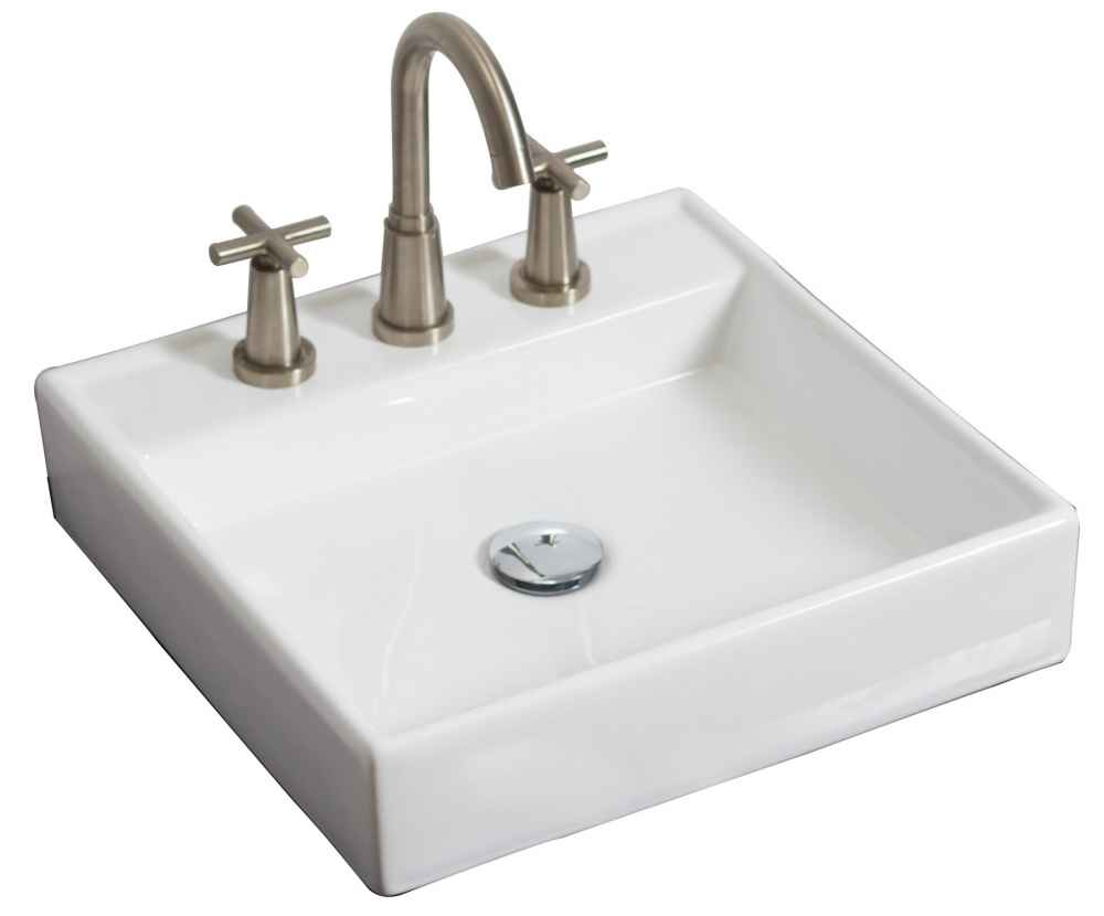 17.5-in. x 17.5-in. Square Bathroom Vessel Sink Set White Enamel Glaze