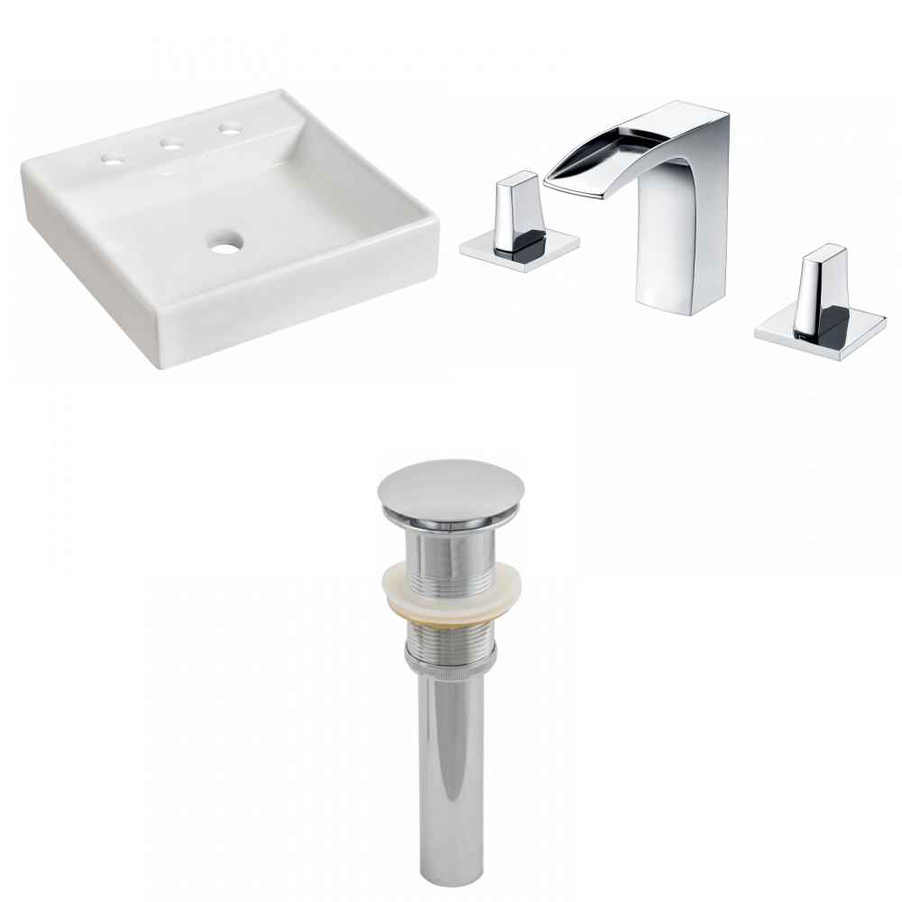 17.5-in. x 17.5-in. Square Bathroom Vessel Sink Set White Enamel Glaze