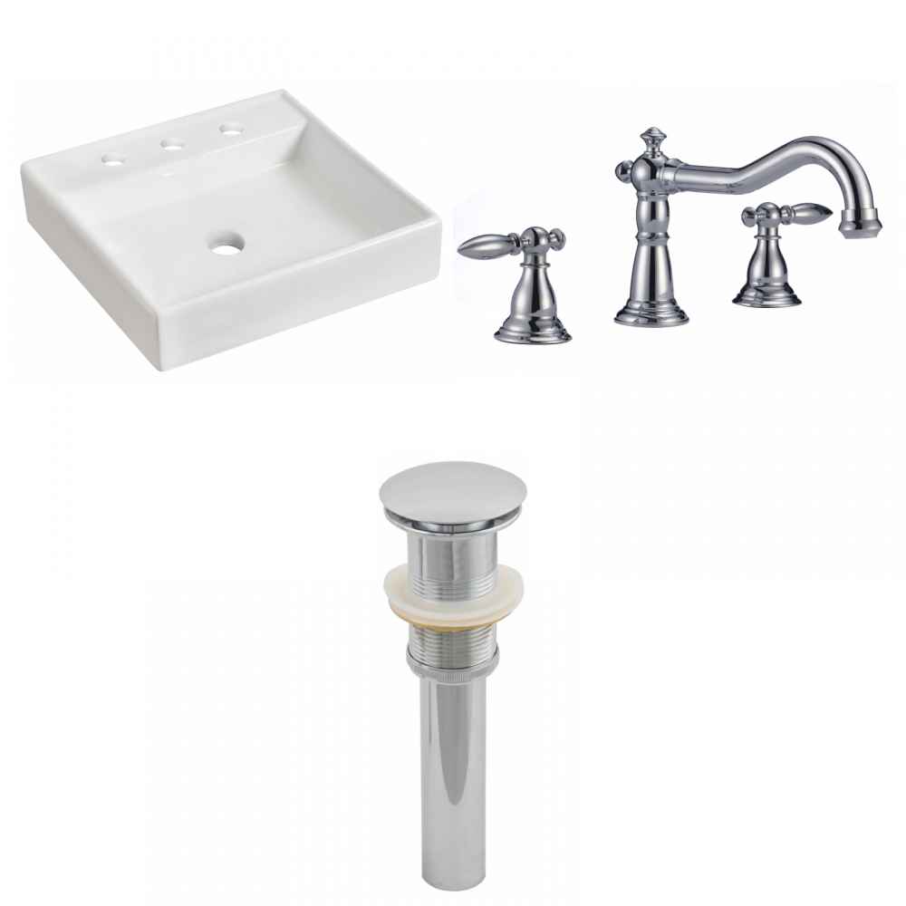17.5-in. x 17.5-in. Square Bathroom Vessel Sink Set White Enamel Glaze