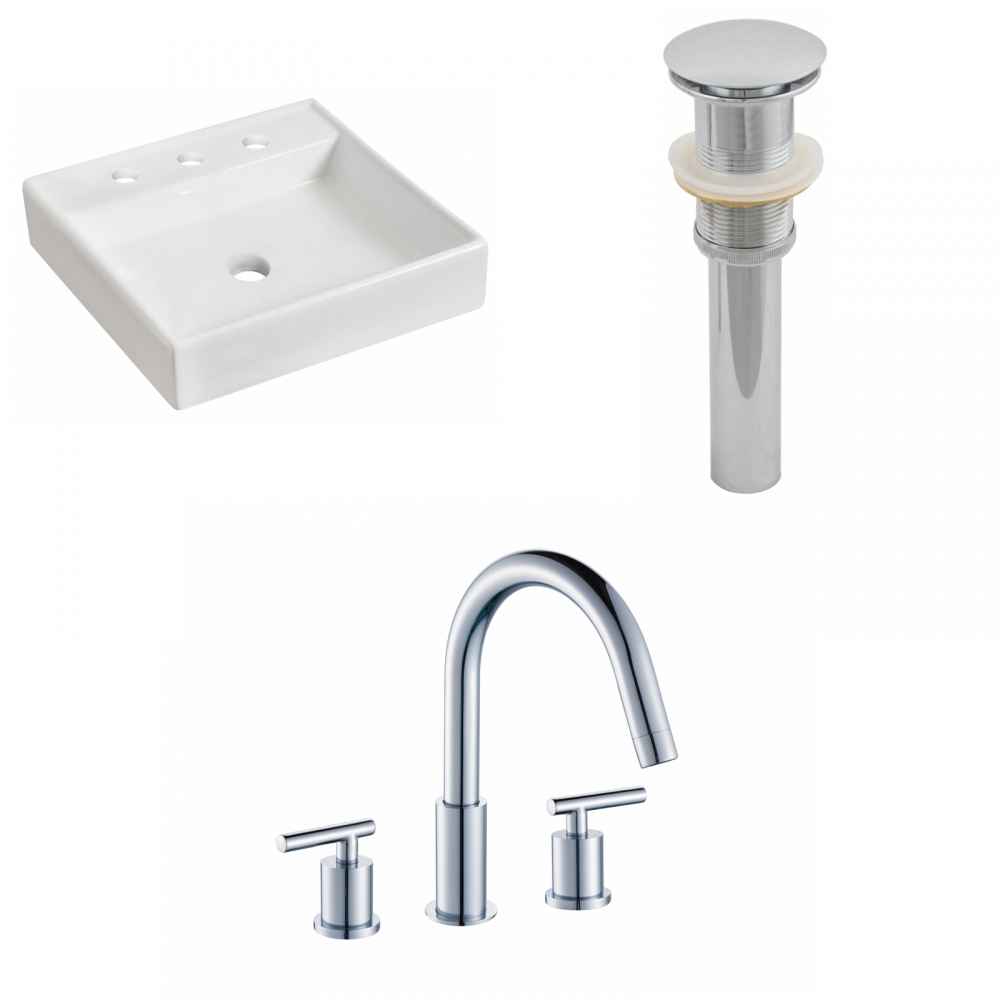 17.5-in. x 17.5-in. Square Bathroom Vessel Sink Set White Enamel Glaze