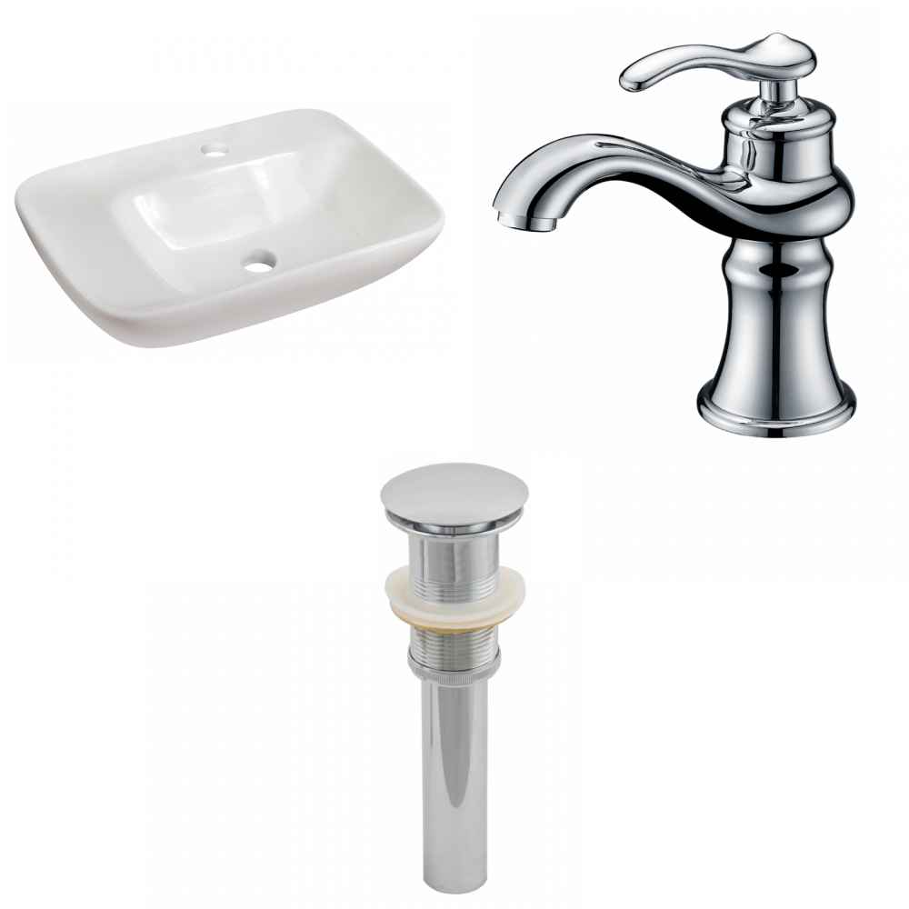23.5-in. x 17.25-in. Rectangle Bathroom Vessel Sink Set White Enamel Glaze