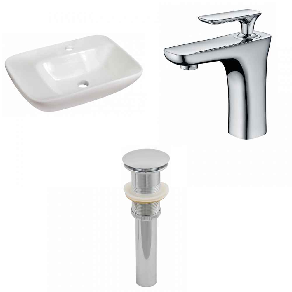 23.5-in. x 17.25-in. Rectangle Bathroom Vessel Sink Set White Enamel Glaze