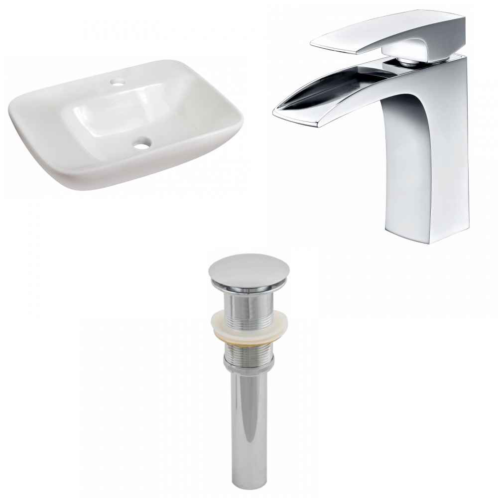 23.5-in. x 17.25-in. Rectangle Bathroom Vessel Sink Set White Enamel Glaze