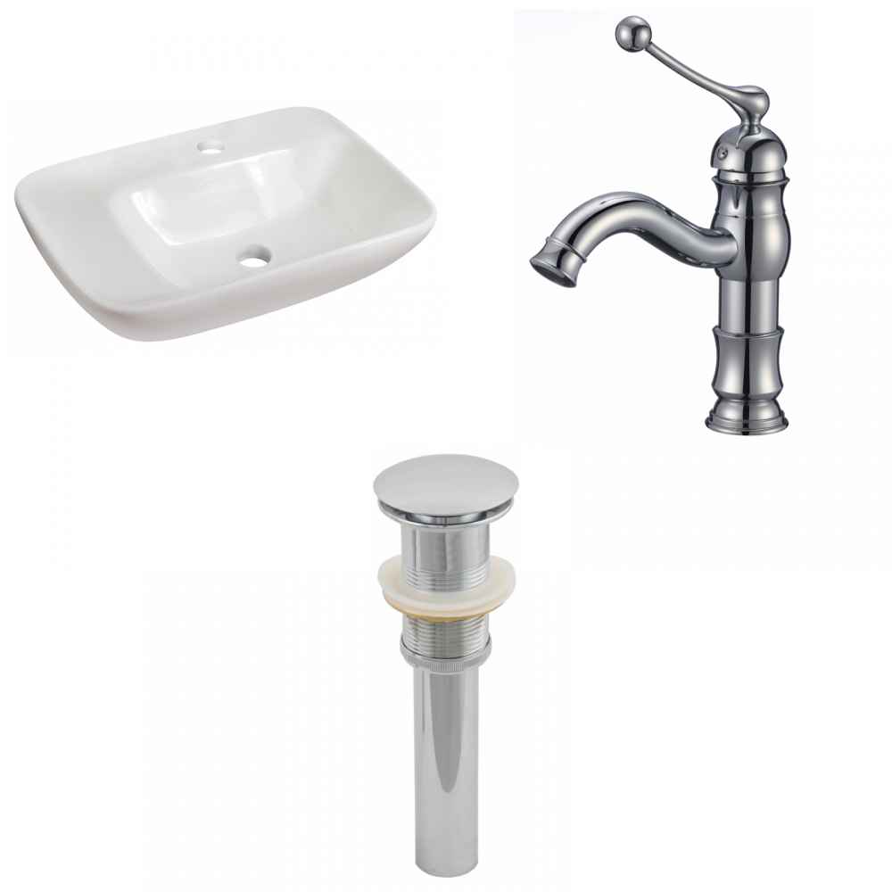 23.5-in. x 17.25-in. Rectangle Bathroom Vessel Sink Set White Enamel Glaze