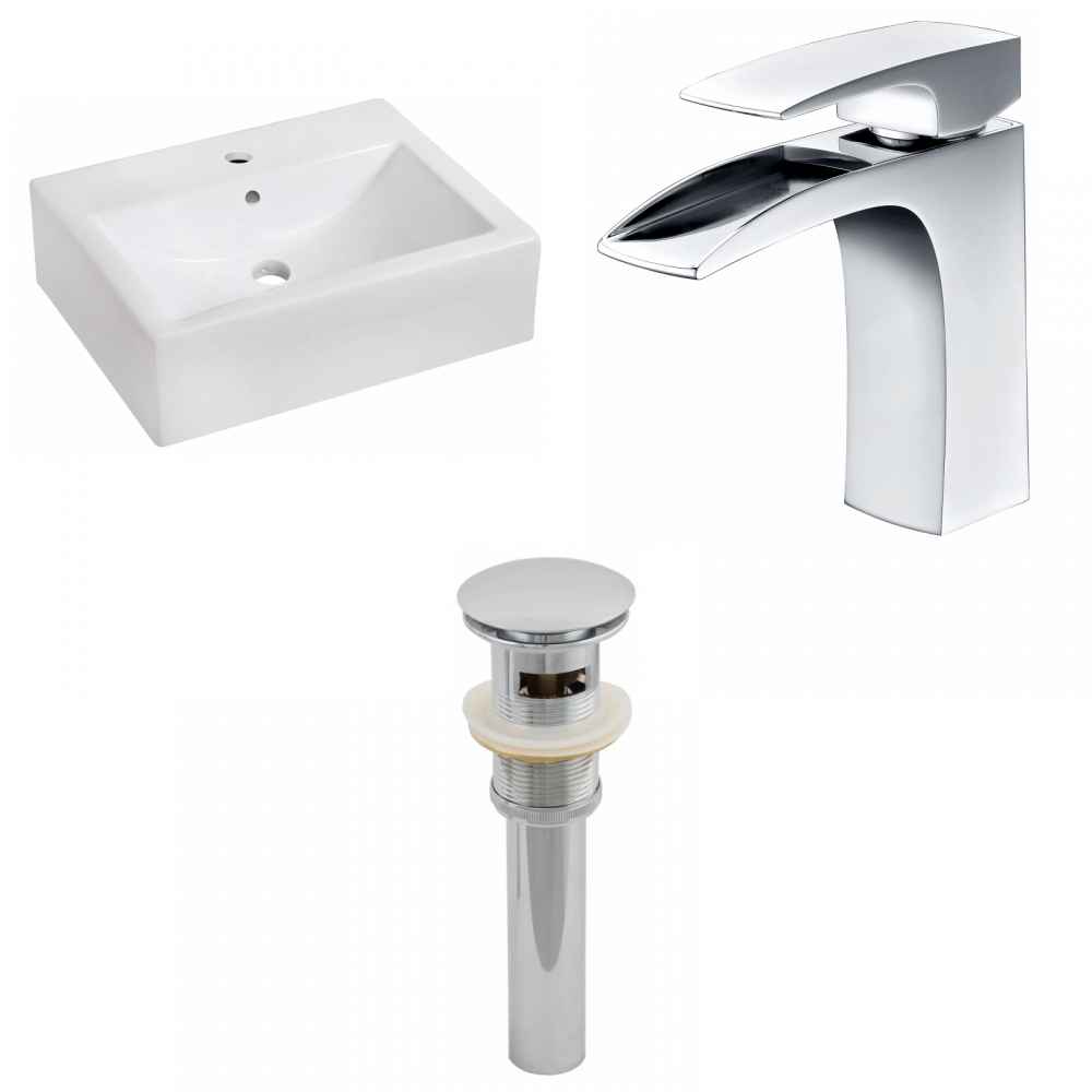 20.25-in. x 16.25-in. Rectangle Bathroom Vessel Sink Set White Enamel Glaze