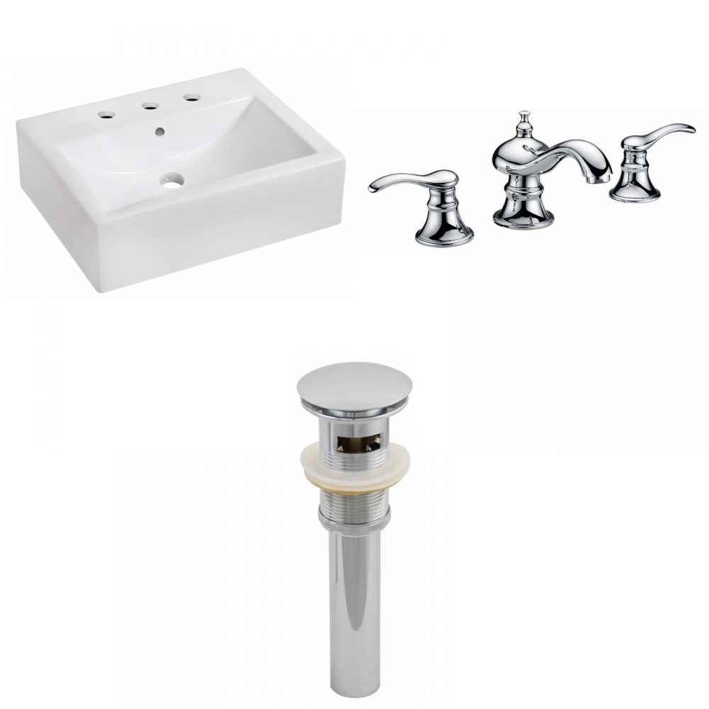 20.25-in. x 16.25-in. Rectangle Bathroom Vessel Sink Set White Enamel Glaze