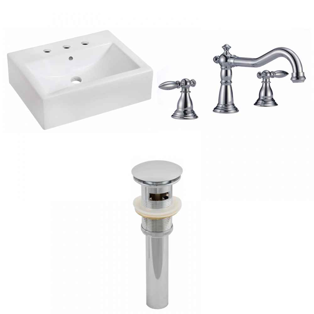 20.25-in. x 16.25-in. Rectangle Bathroom Vessel Sink Set White Enamel Glaze