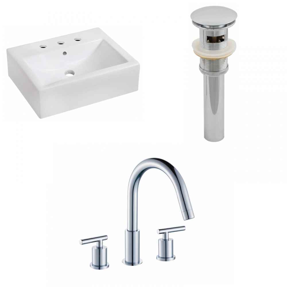 20.25-in. x 16.25-in. Rectangle Bathroom Vessel Sink Set White Enamel Glaze