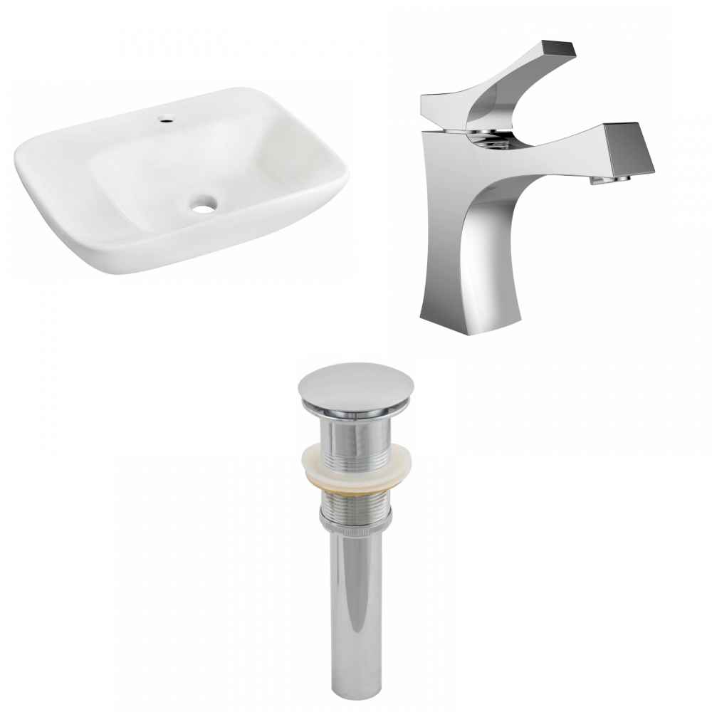 23.5-in. x 17.25-in. Rectangle Bathroom Vessel Sink Set White Enamel Glaze
