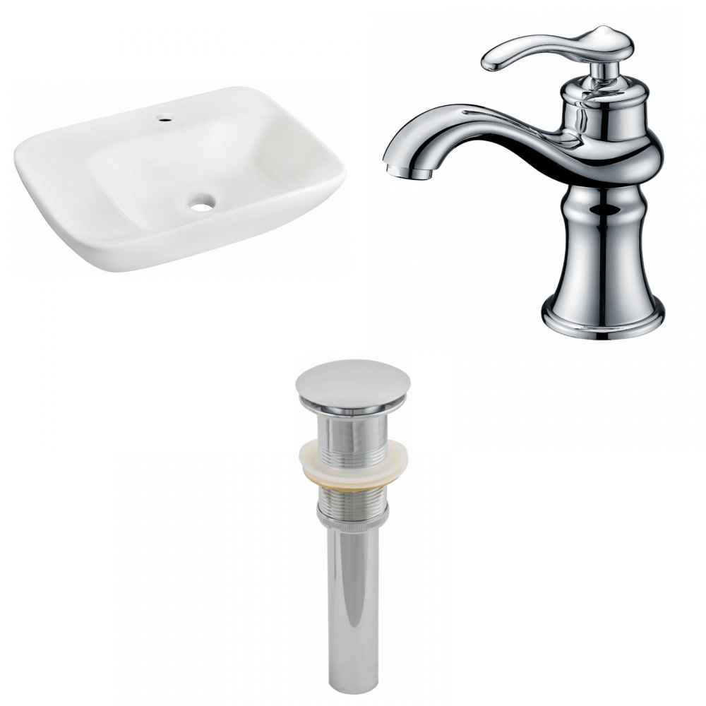 23.5-in. x 17.25-in. Rectangle Bathroom Vessel Sink Set White Enamel Glaze