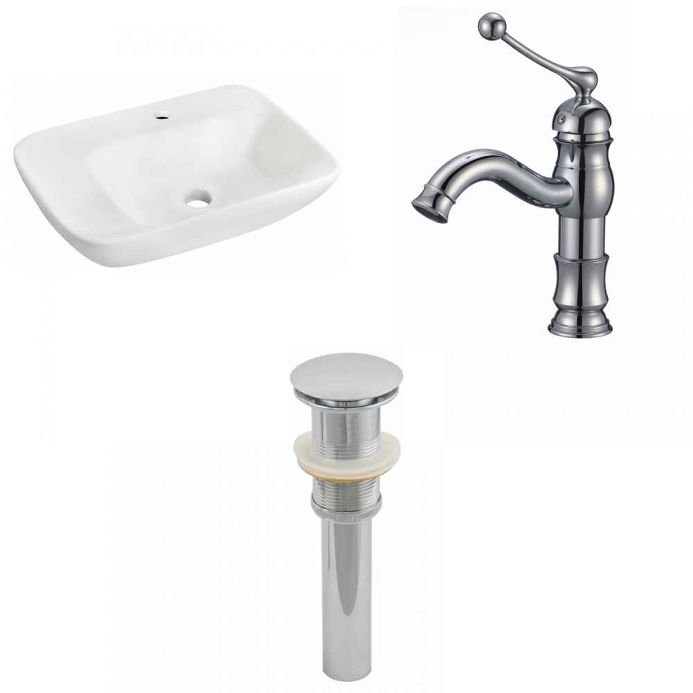 23.5-in. x 17.25-in. Rectangle Bathroom Vessel Sink Set White Enamel Glaze