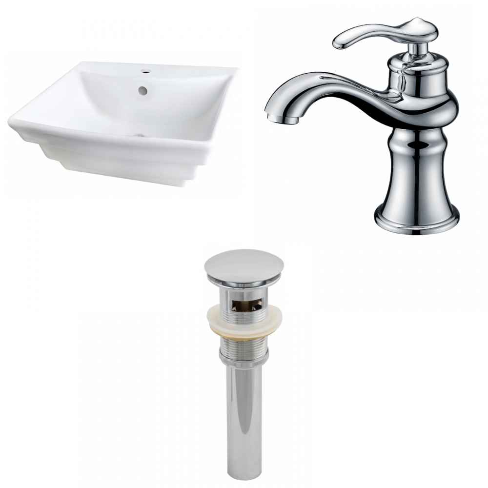 19.75-in. x 17-in. Rectangle Bathroom Vessel Sink Set White Enamel Glaze
