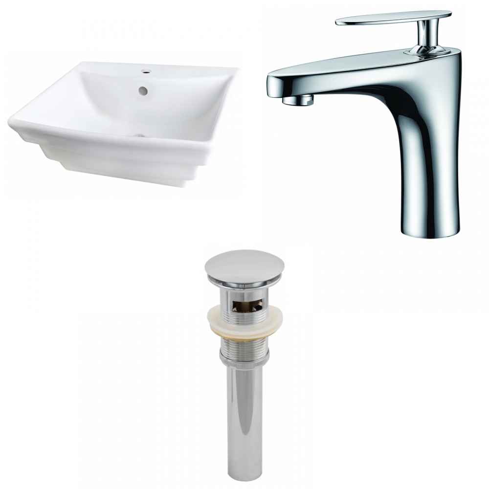 19.75-in. x 17-in. Rectangle Bathroom Vessel Sink Set White Enamel Glaze