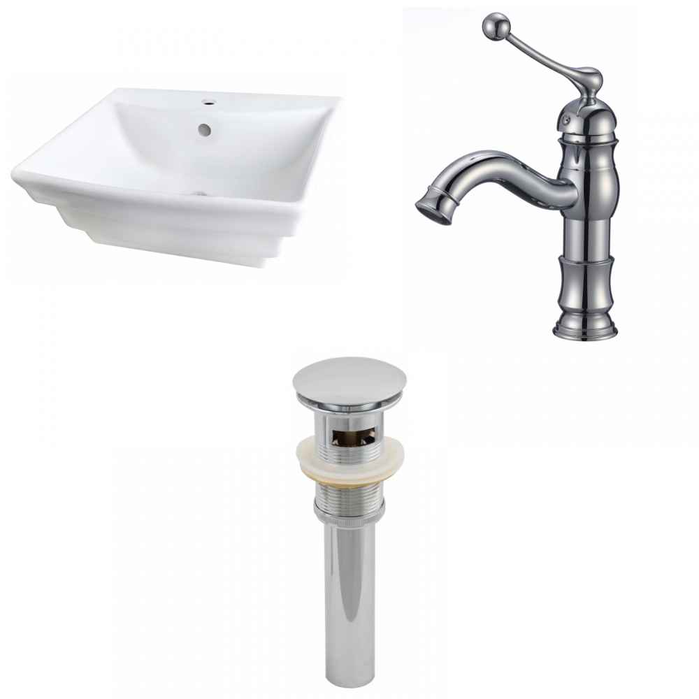 19.75-in. x 17-in. Rectangle Bathroom Vessel Sink Set White Enamel Glaze