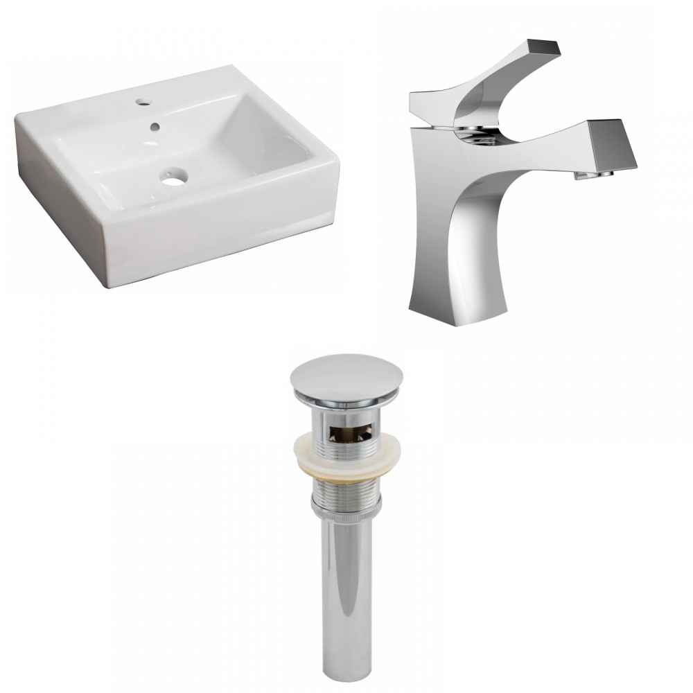 21-in. x 16.5-in. Rectangle Bathroom Vessel Sink Set White Enamel Glaze