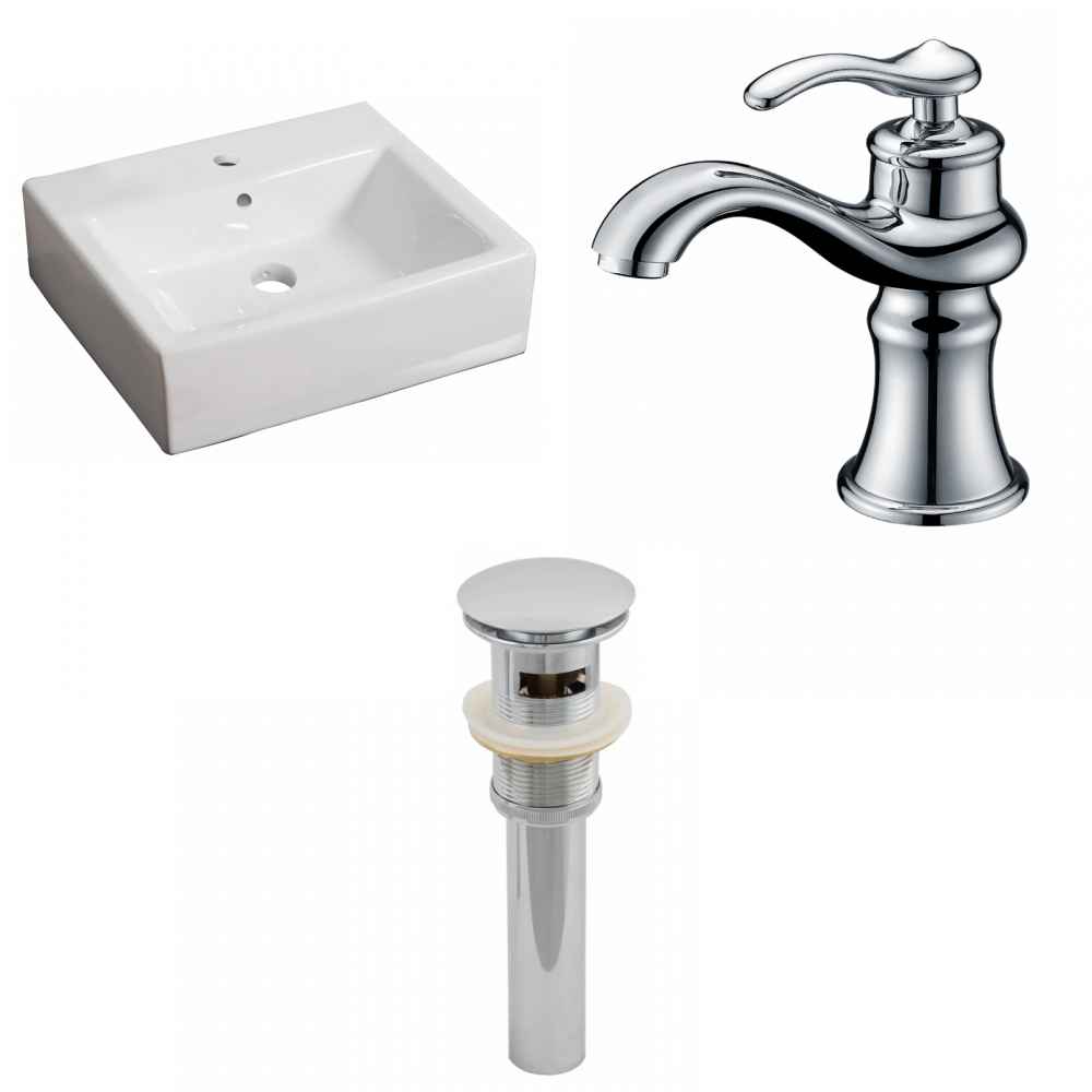 21-in. x 16.5-in. Rectangle Bathroom Vessel Sink Set White Enamel Glaze