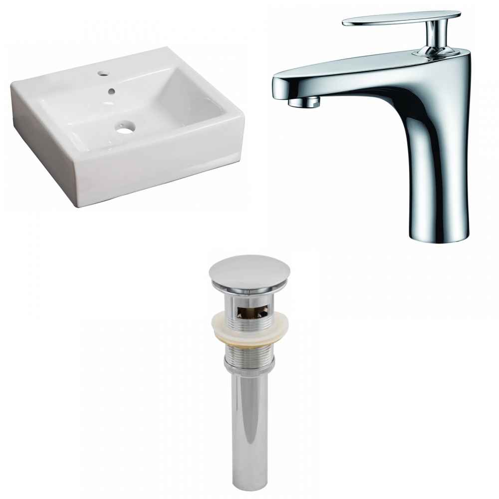 21-in. x 16.5-in. Rectangle Bathroom Vessel Sink Set White Enamel Glaze