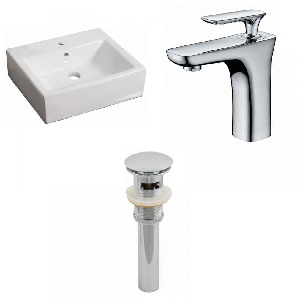 21-in. x 16.5-in. Rectangle Bathroom Vessel Sink Set White Enamel Glaze