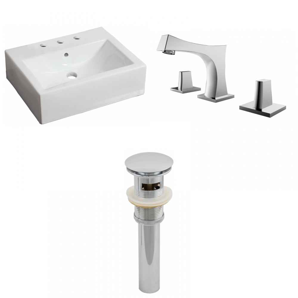 21-in. x 16.5-in. Rectangle Bathroom Vessel Sink Set White Enamel Glaze