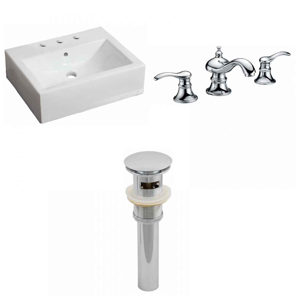 21-in. x 16.5-in. Rectangle Bathroom Vessel Sink Set White Enamel Glaze