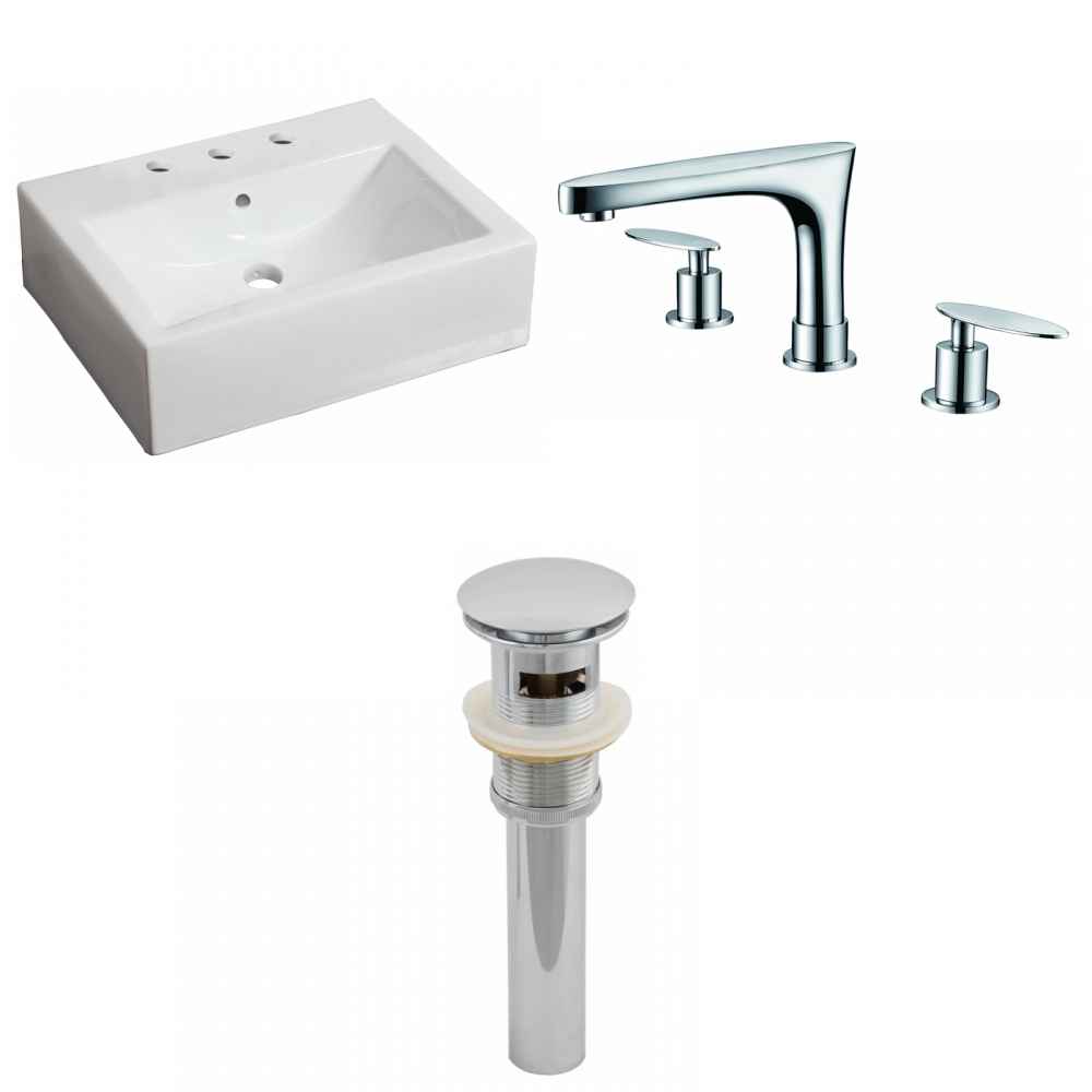 21-in. x 16.5-in. Rectangle Bathroom Vessel Sink Set White Enamel Glaze