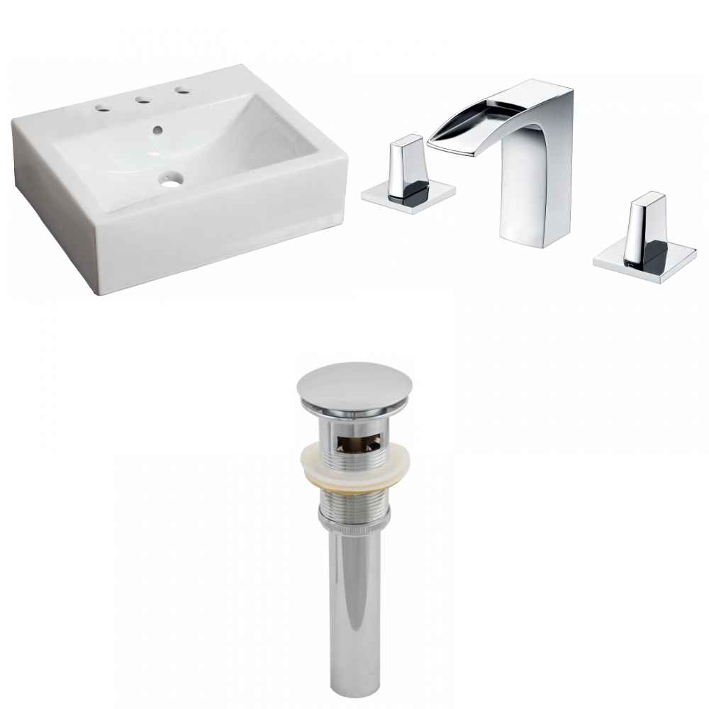 21-in. x 16.5-in. Rectangle Bathroom Vessel Sink Set White Enamel Glaze