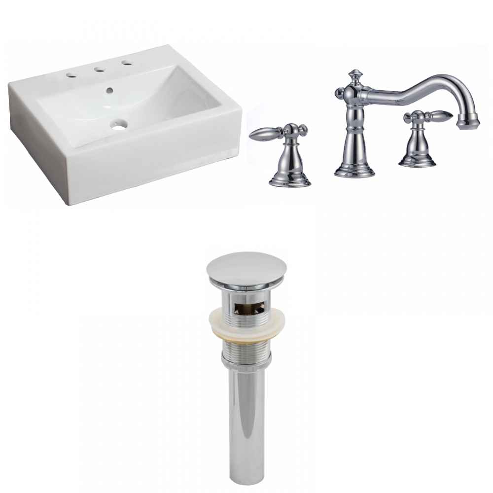 21-in. x 16.5-in. Rectangle Bathroom Vessel Sink Set White Enamel Glaze