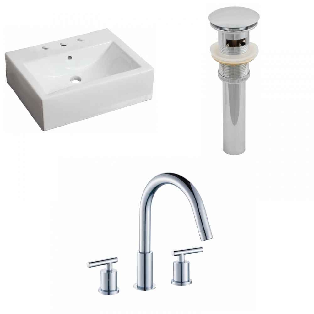 21-in. x 16.5-in. Rectangle Bathroom Vessel Sink Set White Enamel Glaze