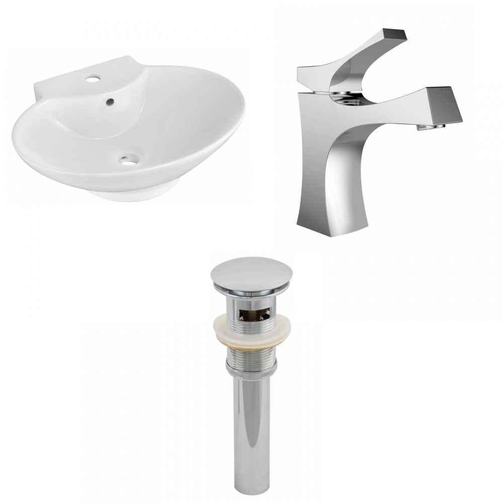 22.75-in. x 17.25-in. Oval Bathroom Vessel Sink Set White Enamel Glaze