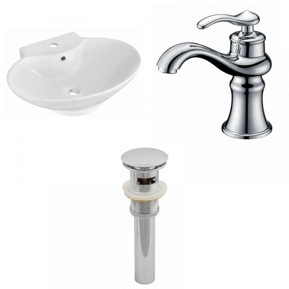 22.75-in. x 17.25-in. Oval Bathroom Vessel Sink Set White Enamel Glaze