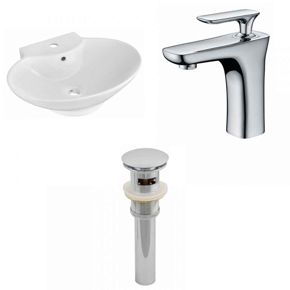 22.75-in. x 17.25-in. Oval Bathroom Vessel Sink Set White Enamel Glaze