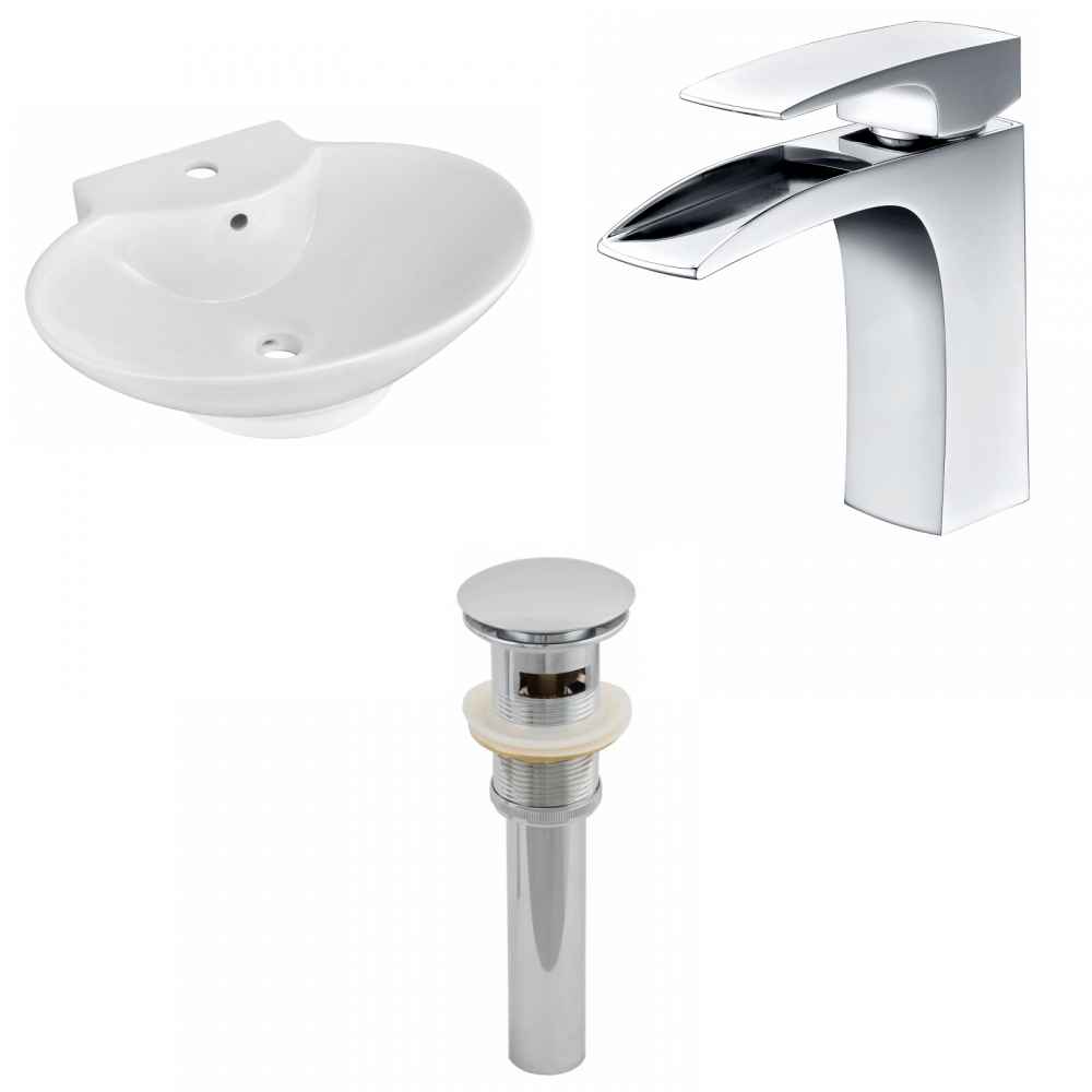 22.75-in. x 17.25-in. Oval Bathroom Vessel Sink Set White Enamel Glaze