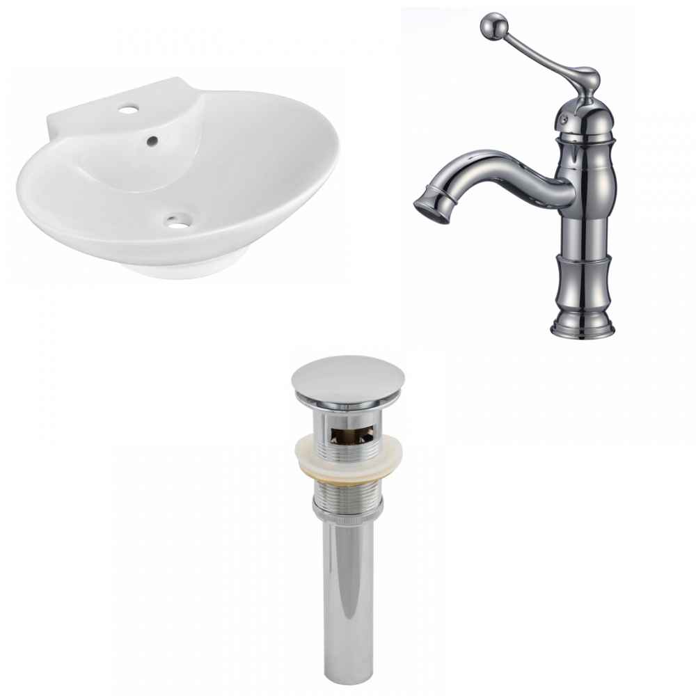 22.75-in. x 17.25-in. Oval Bathroom Vessel Sink Set White Enamel Glaze