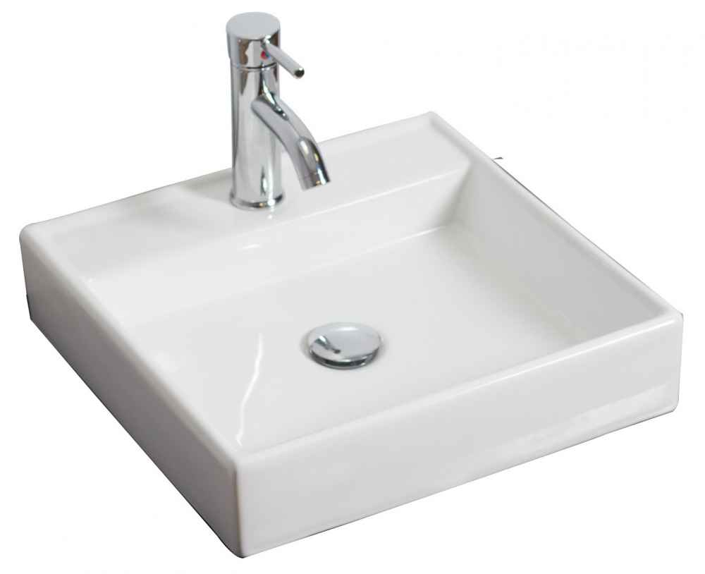 17.5-in. x 17.5-in. Square Bathroom Vessel Sink Set White Enamel Glaze