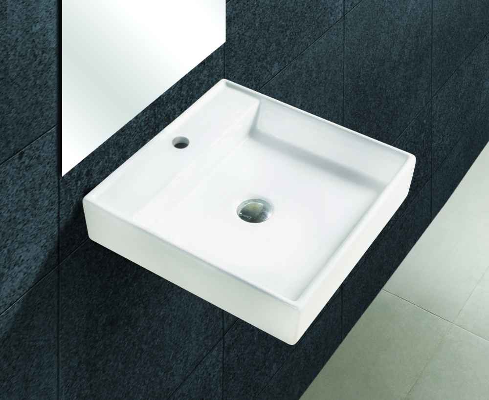 17.5-in. x 17.5-in. Square Bathroom Vessel Sink Set White Enamel Glaze