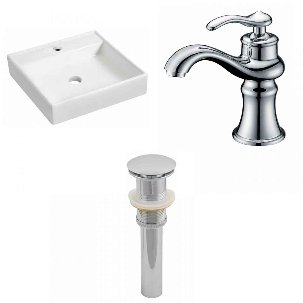 17.5-in. x 17.5-in. Square Bathroom Vessel Sink Set White Enamel Glaze