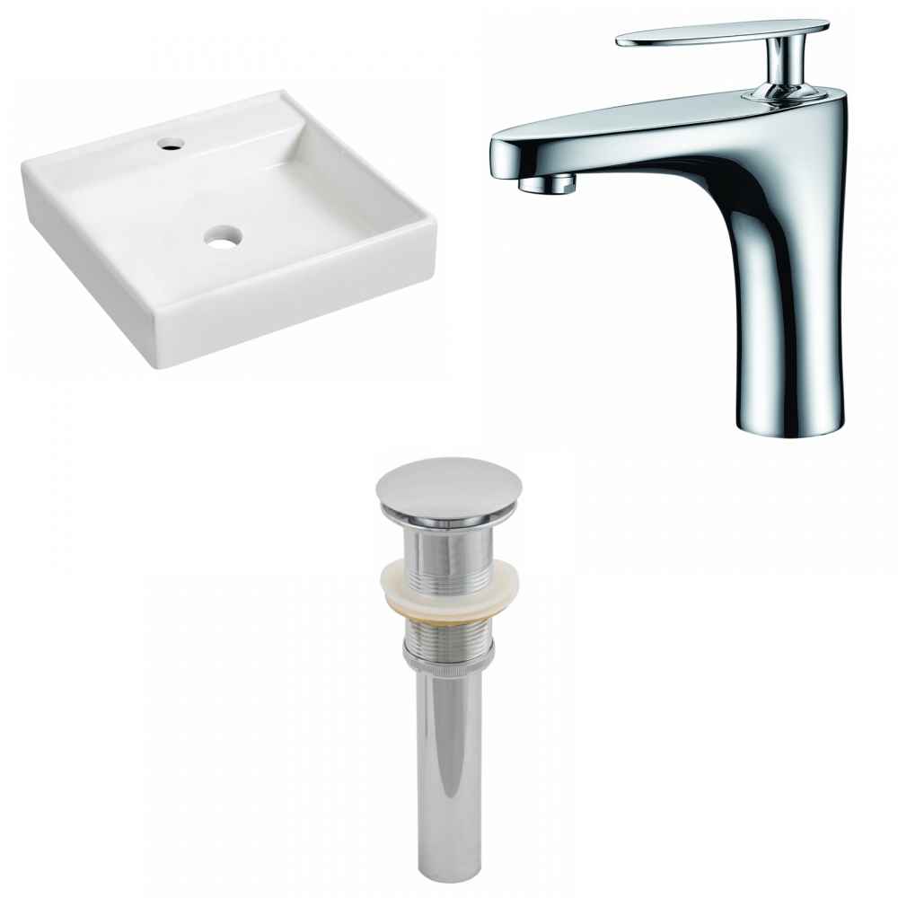 17.5-in. x 17.5-in. Square Bathroom Vessel Sink Set White Enamel Glaze