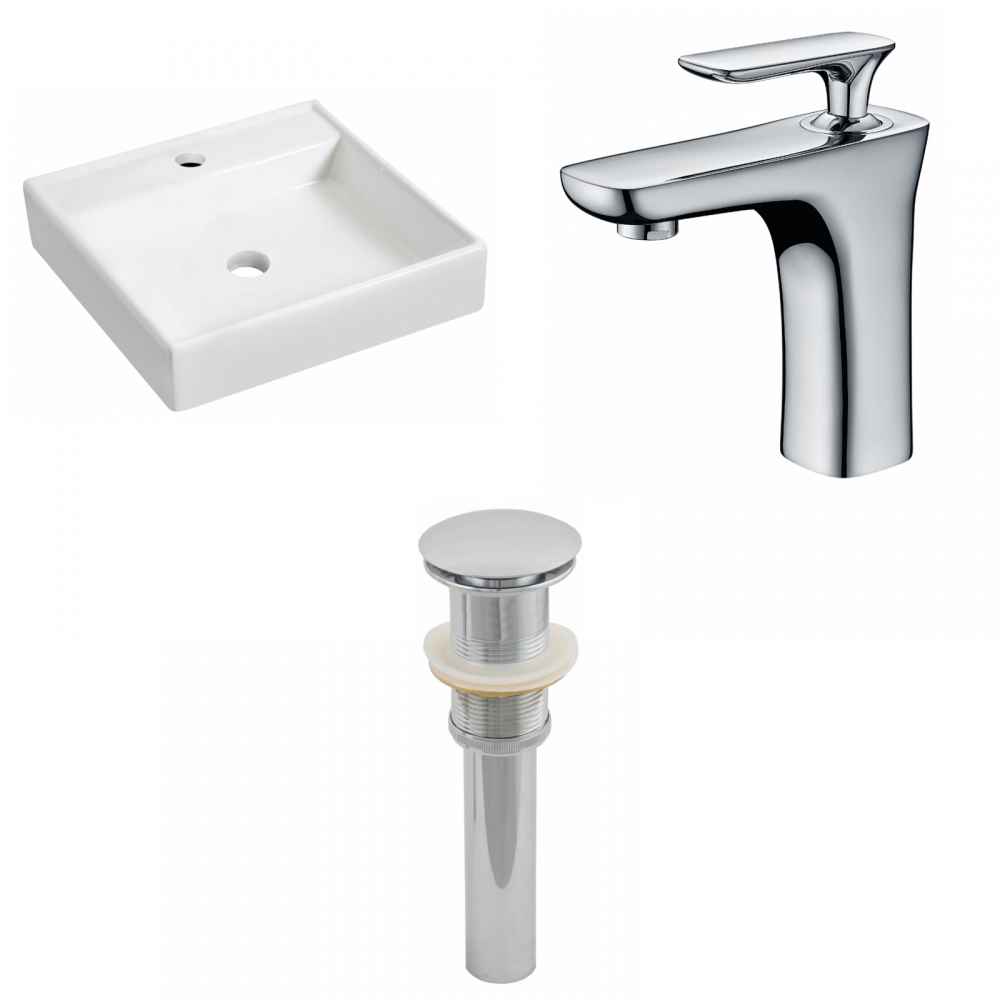 17.5-in. x 17.5-in. Square Bathroom Vessel Sink Set White Enamel Glaze