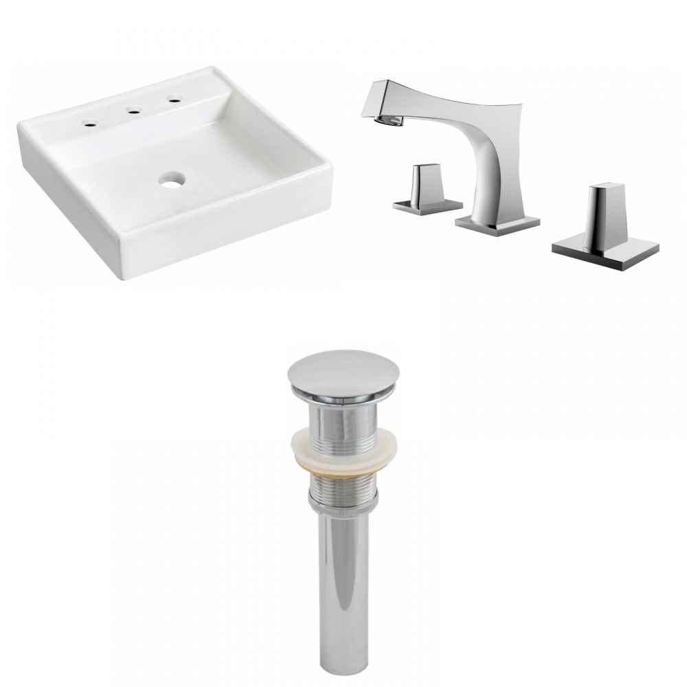 17.5-in. x 17.5-in. Square Bathroom Vessel Sink Set White Enamel Glaze