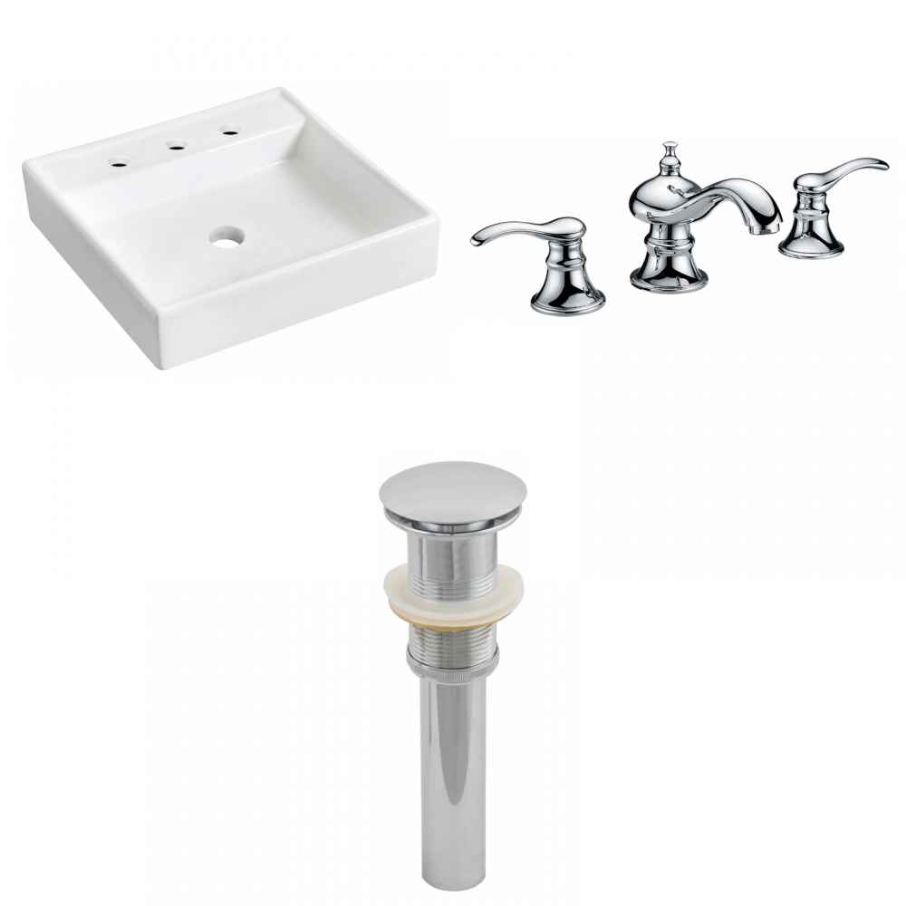 17.5-in. x 17.5-in. Square Bathroom Vessel Sink Set White Enamel Glaze