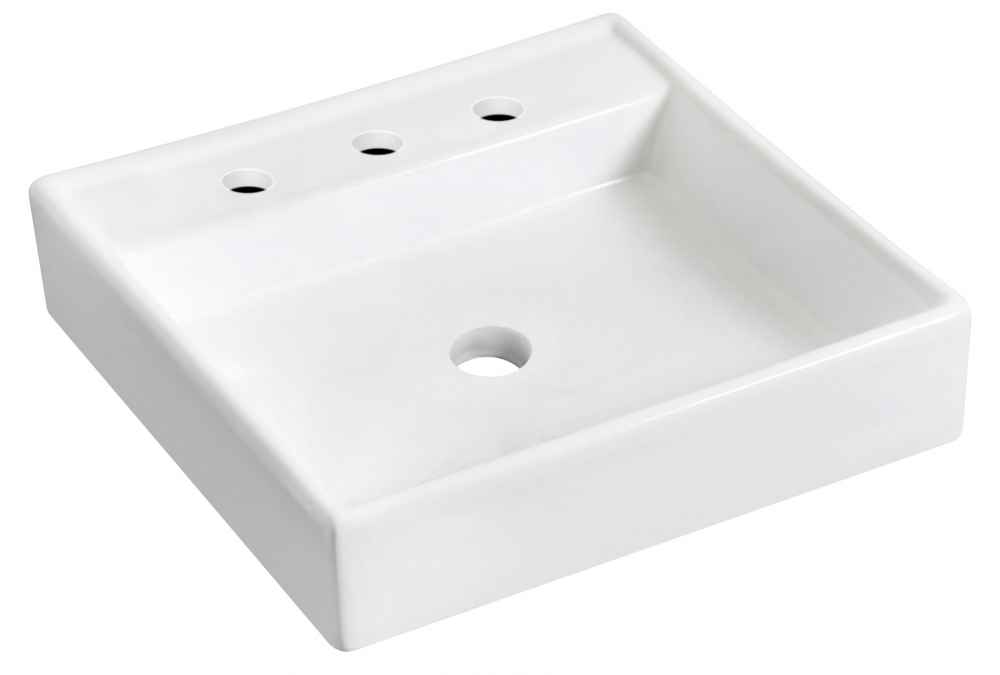 17.5-in. x 17.5-in. Square Bathroom Vessel Sink Set White Enamel Glaze