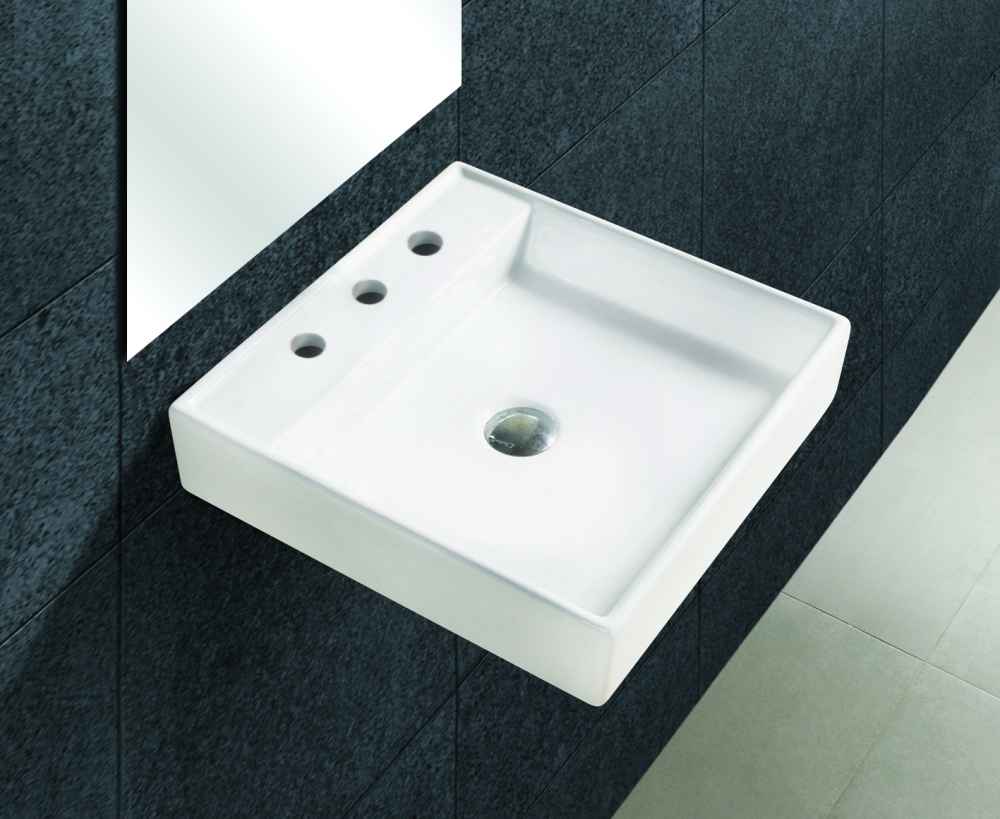 17.5-in. x 17.5-in. Square Bathroom Vessel Sink Set White Enamel Glaze