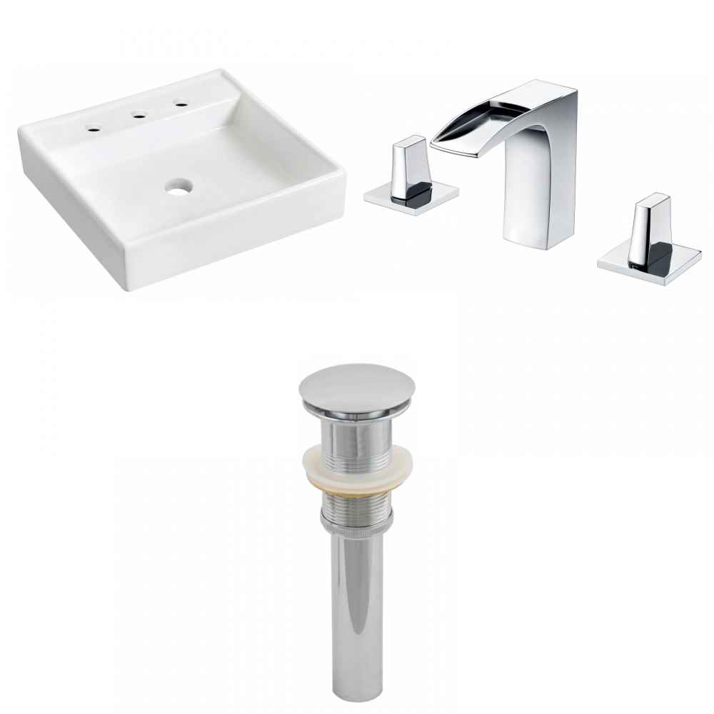 17.5-in. x 17.5-in. Square Bathroom Vessel Sink Set White Enamel Glaze