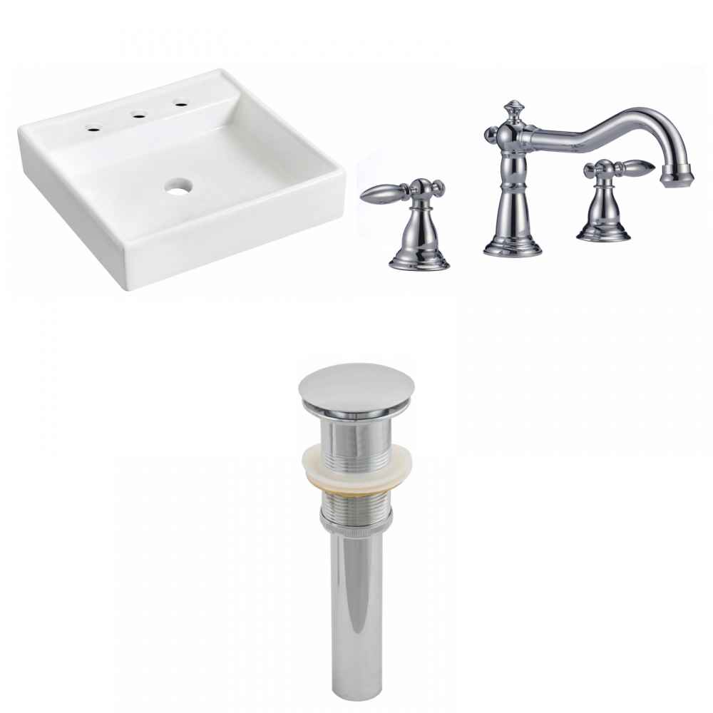 17.5-in. x 17.5-in. Square Bathroom Vessel Sink Set White Enamel Glaze