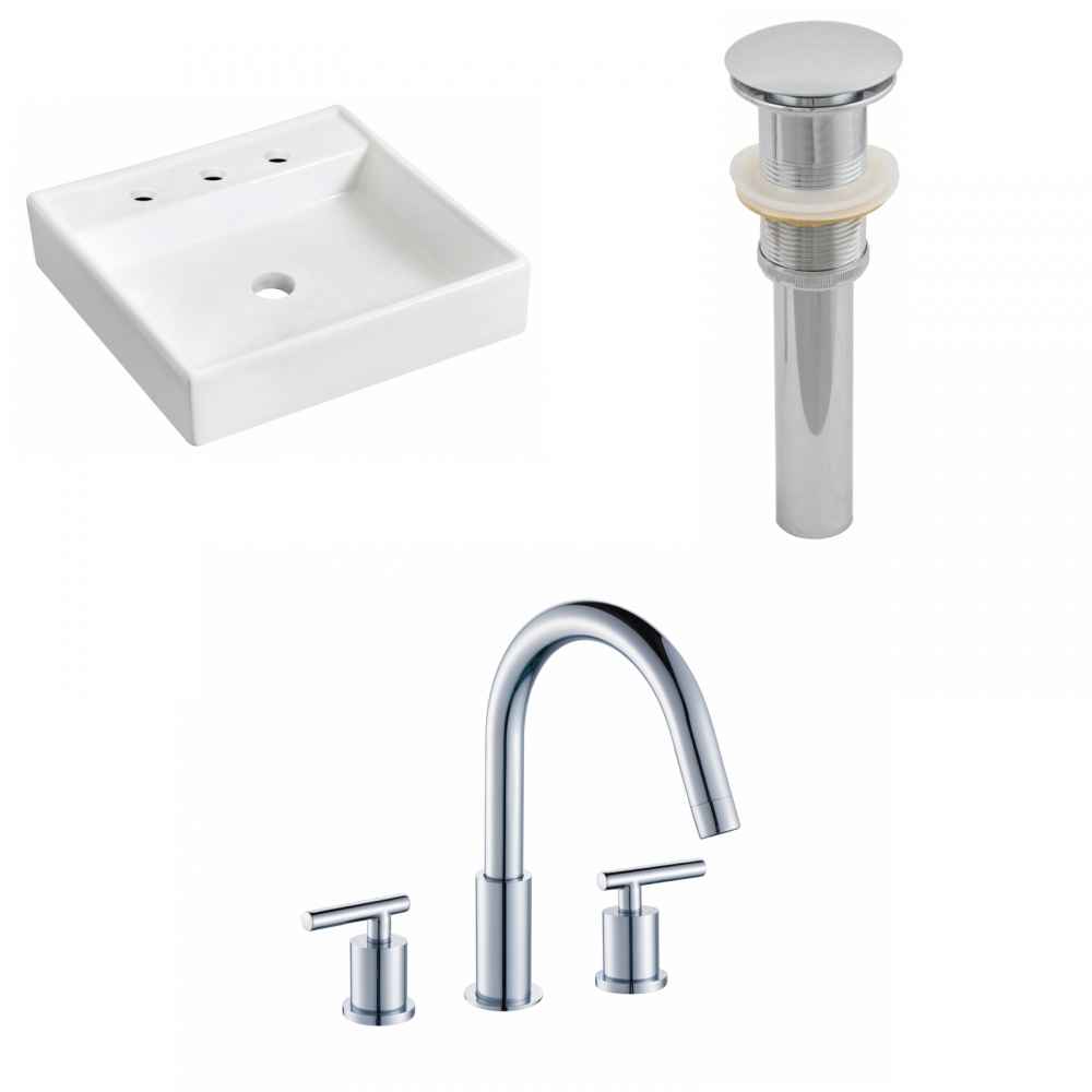 17.5-in. x 17.5-in. Square Bathroom Vessel Sink Set White Enamel Glaze