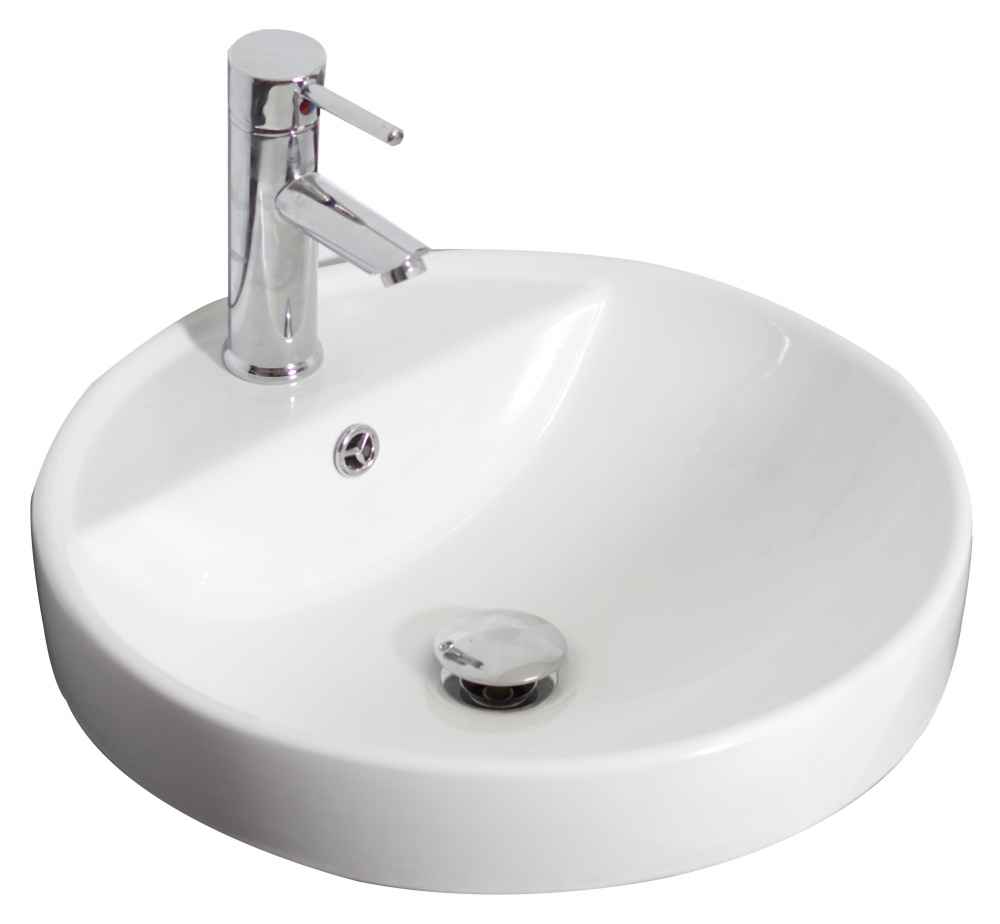 18.25-in. x 18.25-in. Round Bathroom Vessel Sink Set White Enamel Glaze